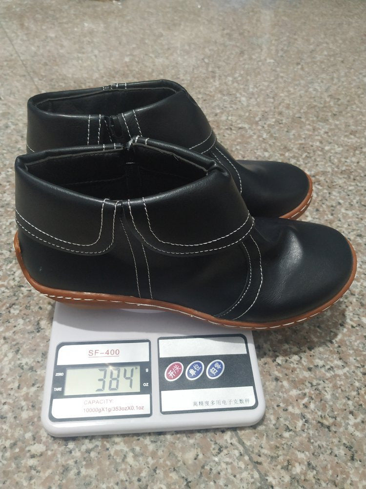 Women's Soft Leather Ankle Booties Foldover Strap Side Zip Flat