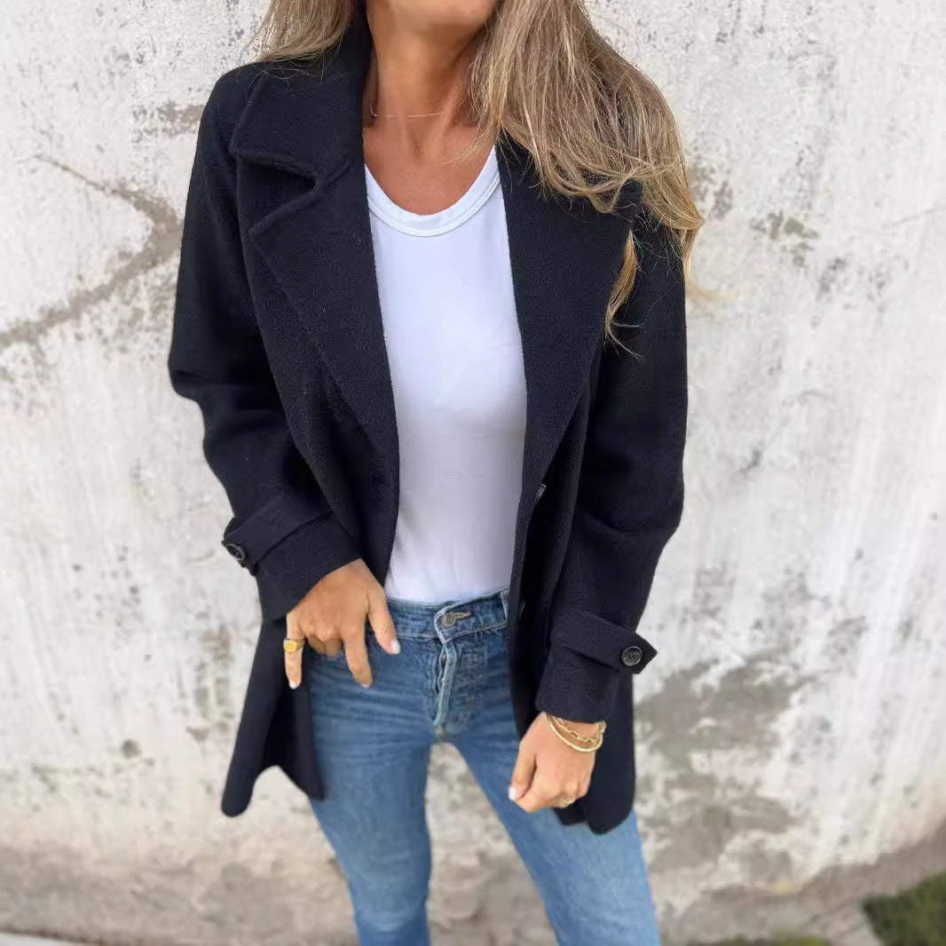 Women's Warmer Structured Fleece Coat with Double Button Row