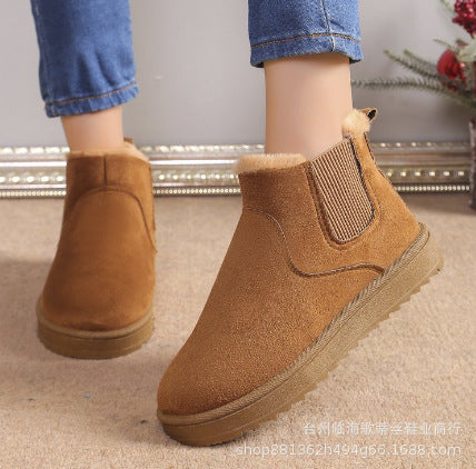 Women's Suede Chelsea Winter Booties Faux-Fur-Lined Elastic-Gore Platform