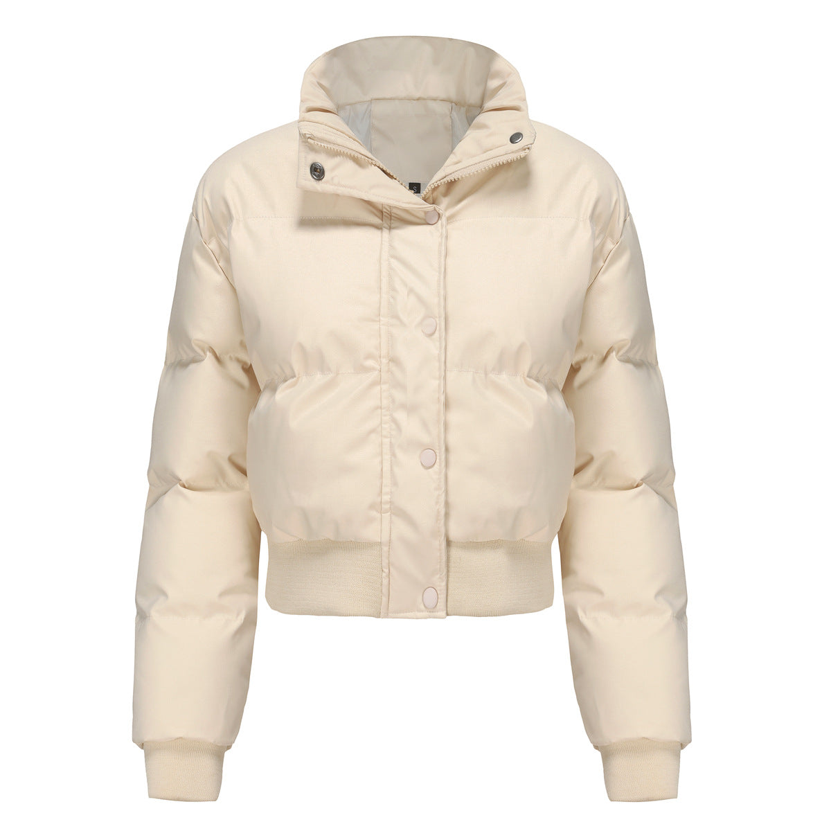 Women's Cropped Puffer Jacket High Collar Snap-Front Quilted Ribbed-Hem Warm