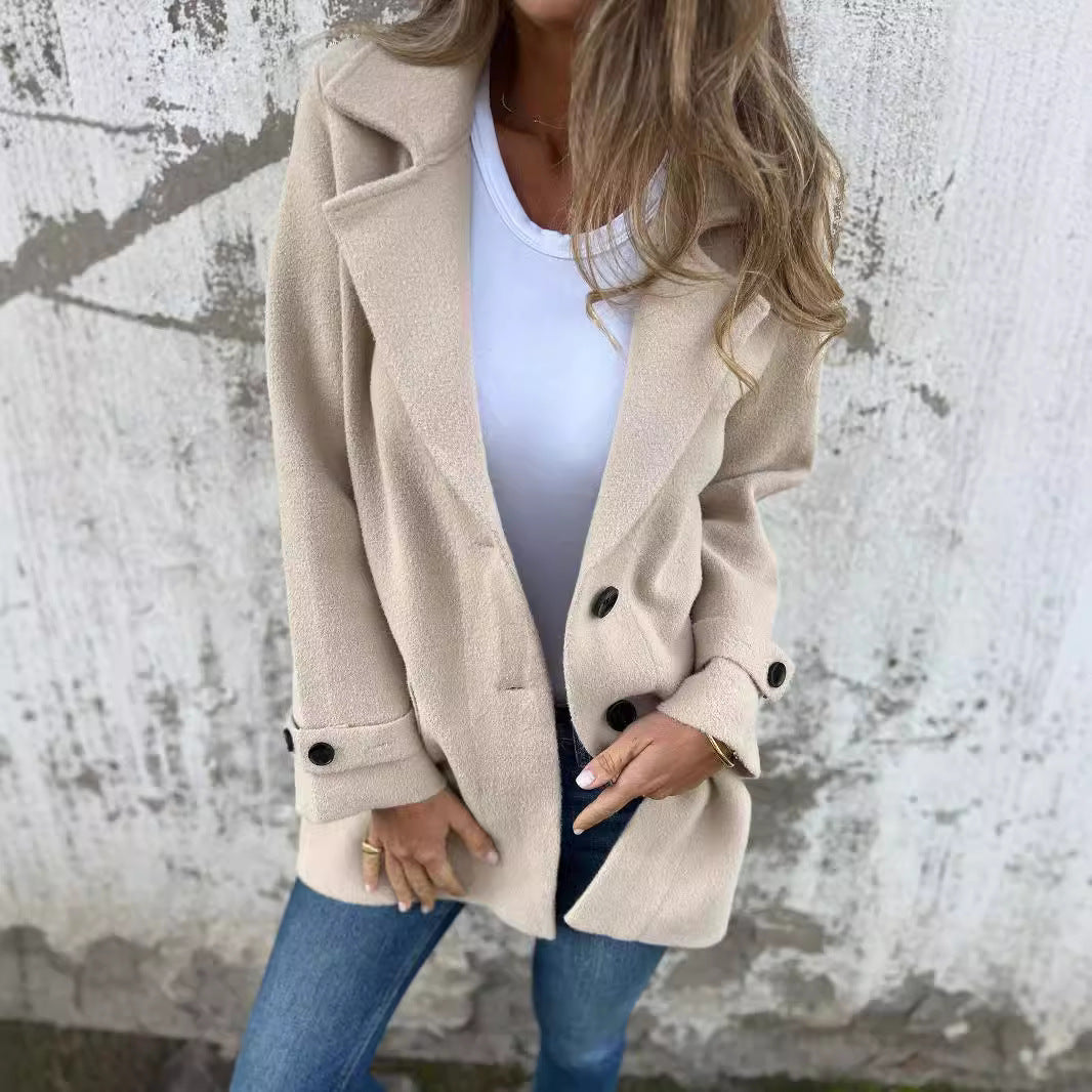 Women's Warmer Structured Fleece Coat with Double Button Row
