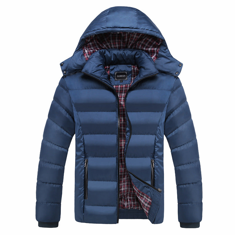 Men's Ultra-Light Hooded Puffer Jacket Thermo-Quilted Contrast Zip Plaid-Lined