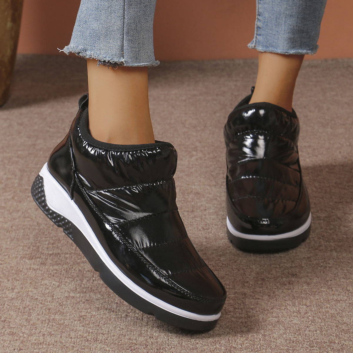 Women's Padded Slip-On Winter Booties Quilted Platform Wedge Warm