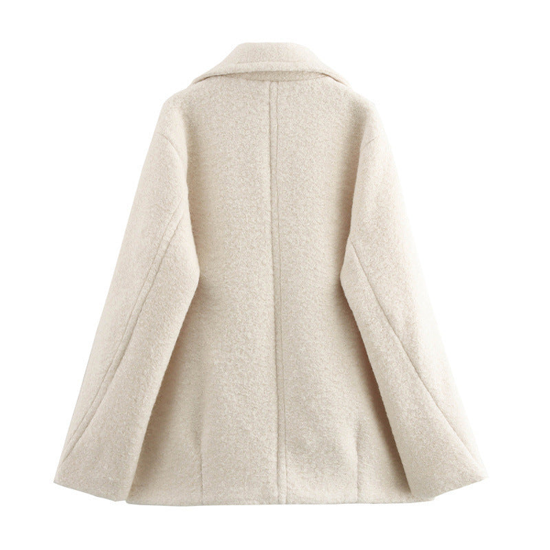 Women's Short Double-Breasted Wool Peacoat Notch Lapel Boxy Classic