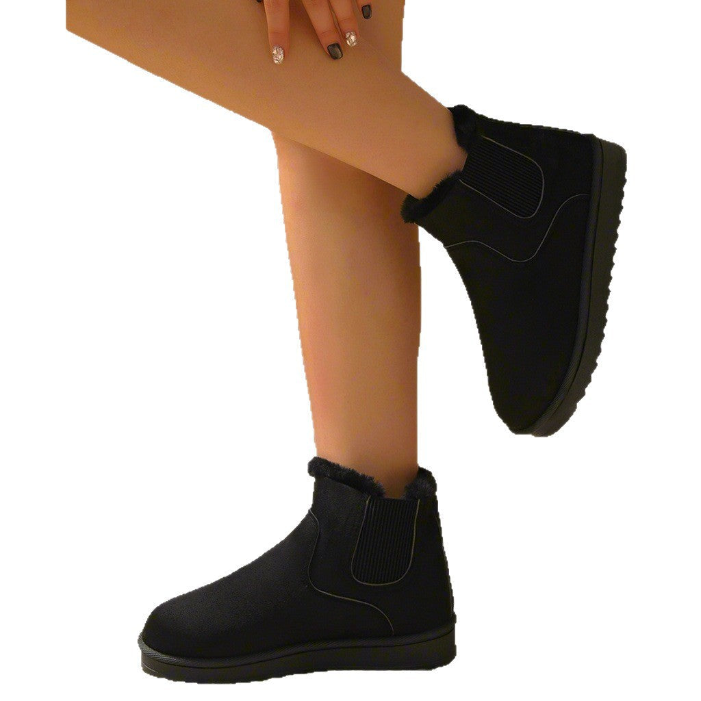 Women's Suede Chelsea Winter Booties Faux-Fur-Lined Elastic-Gore Platform
