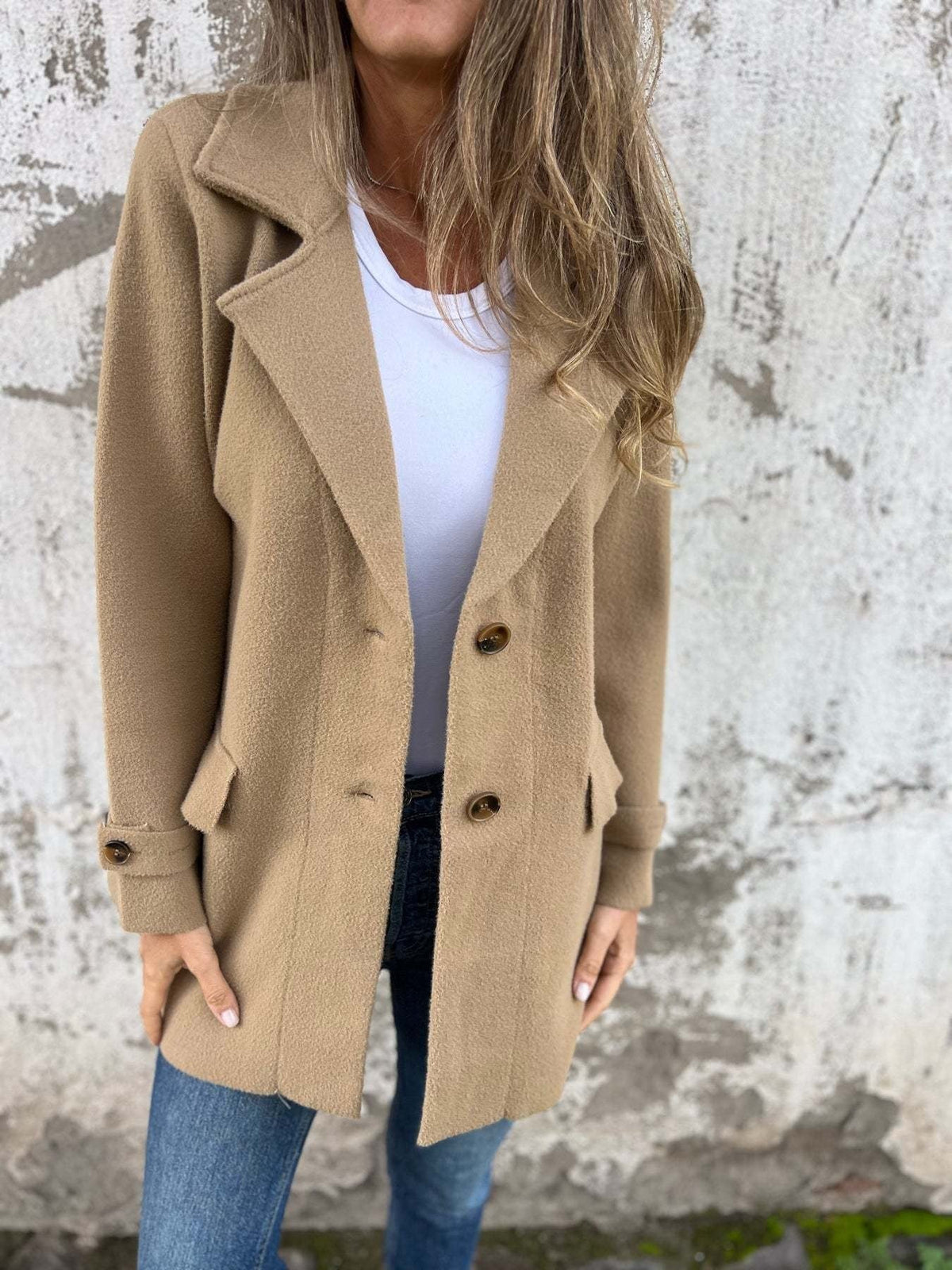 Women's Warmer Structured Fleece Coat with Double Button Row