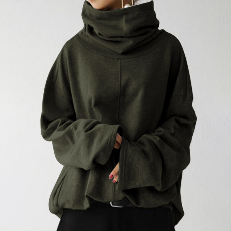 Women's Turtleneck Sweatshirt Oversized Cowl Neck Drop-Shoulder Relaxed Longline