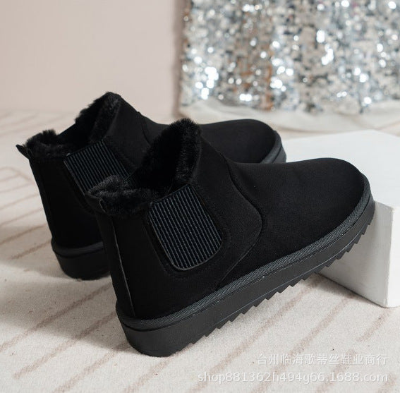 Women's Suede Chelsea Winter Booties Faux-Fur-Lined Elastic-Gore Platform