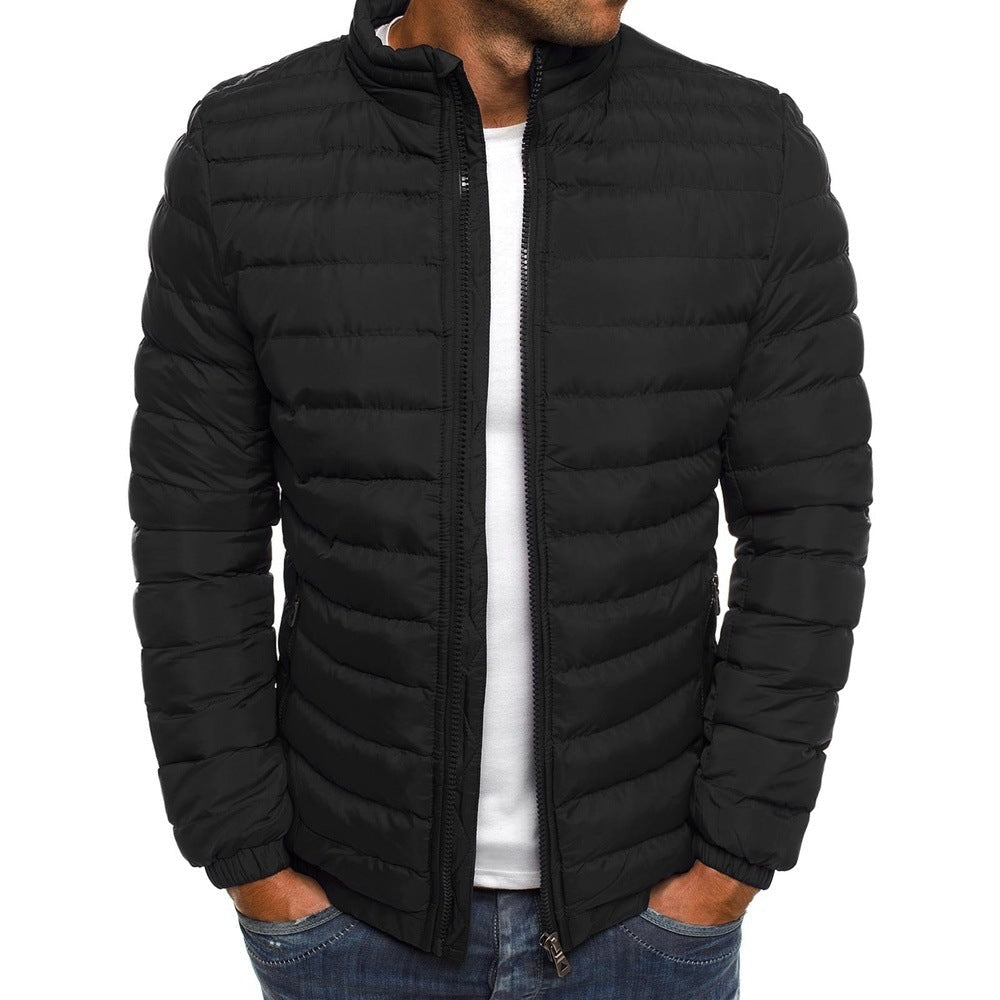 Men's Insulated Lightweight Puffer Jacket Stand Collar Full-Zip Quilted