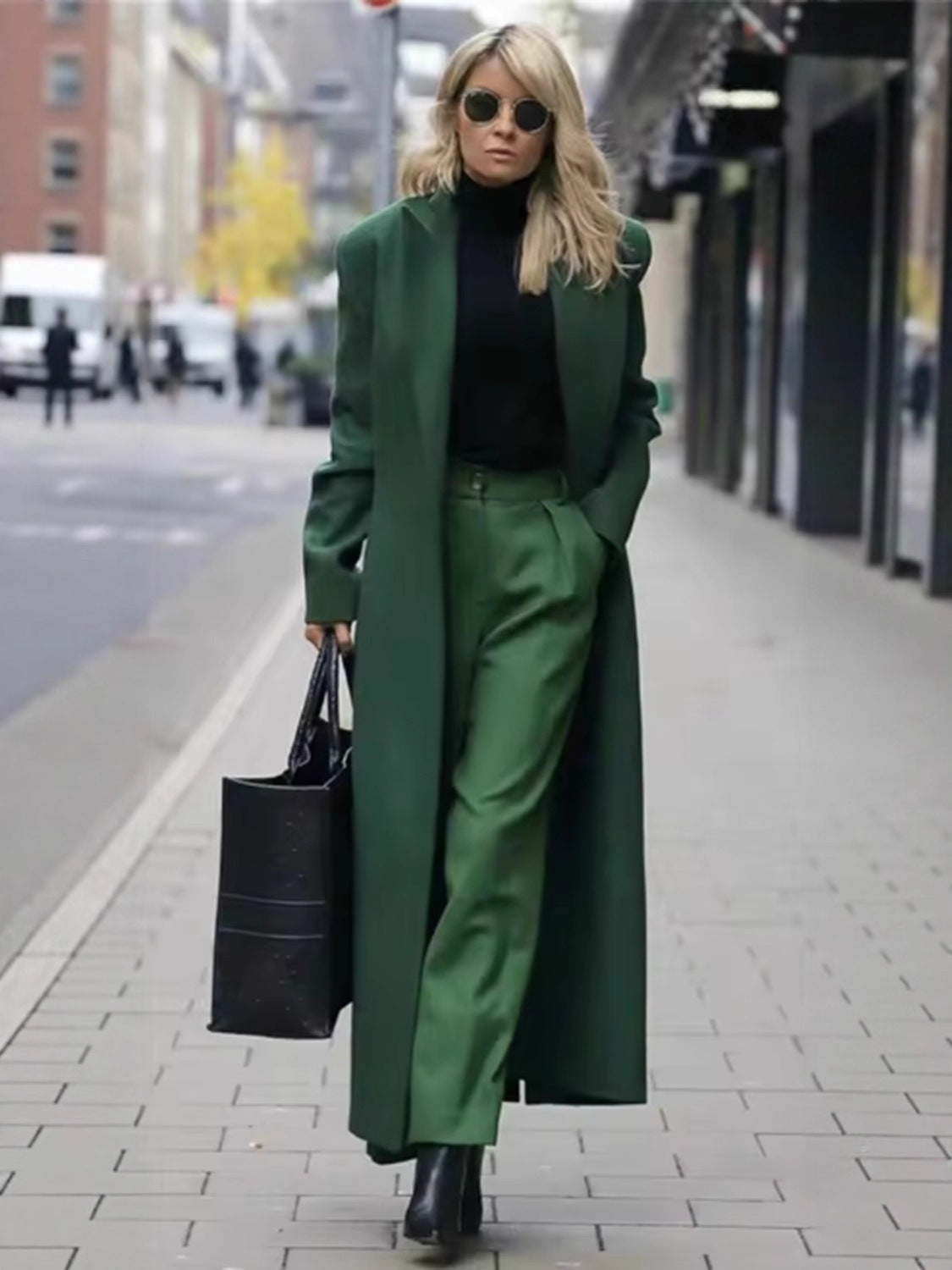 Women's Double-Breasted Wool Coat Notch Lapel Maxi Tailored Longline