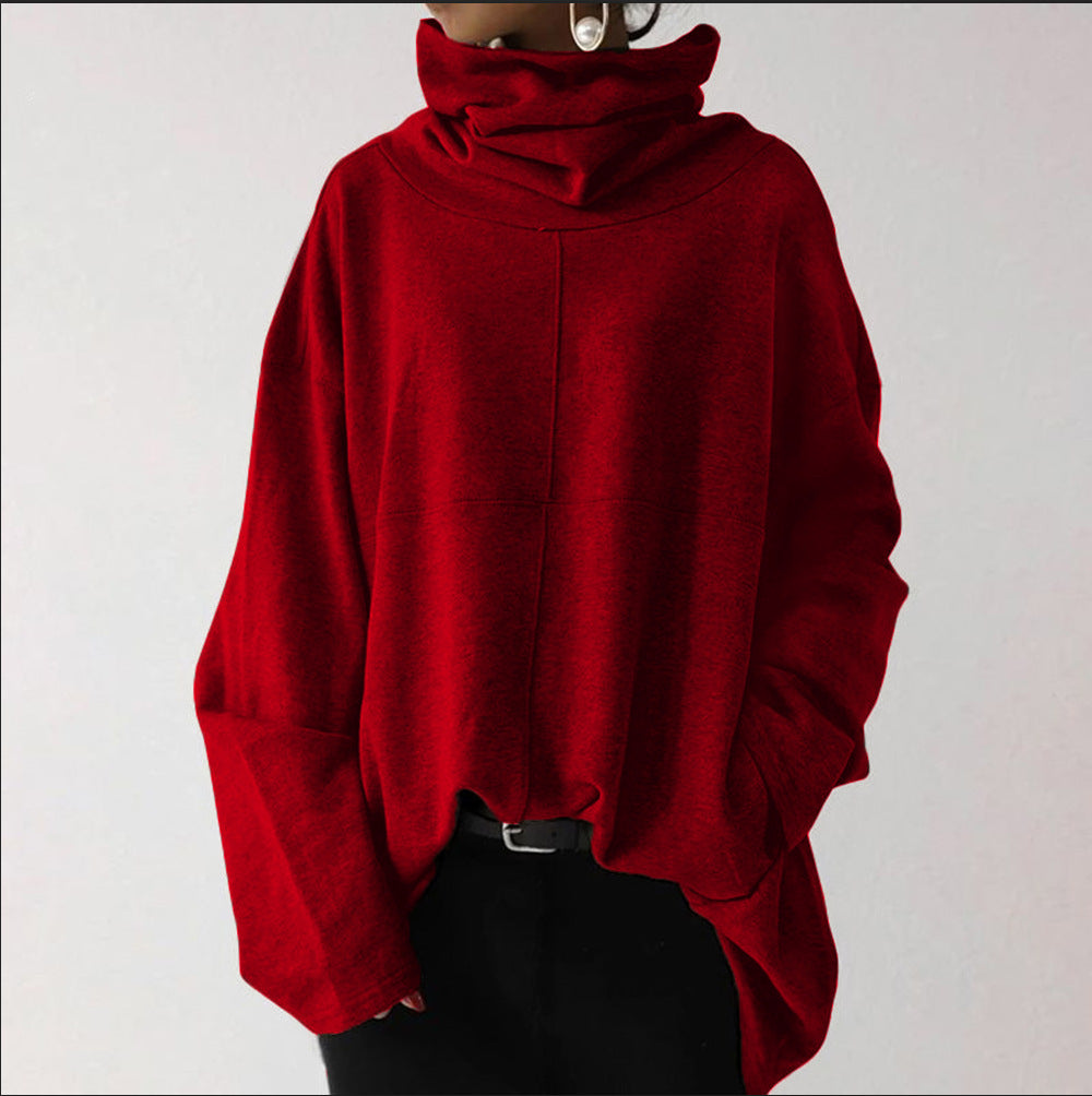 Women's Turtleneck Sweatshirt Oversized Cowl Neck Drop-Shoulder Relaxed Longline
