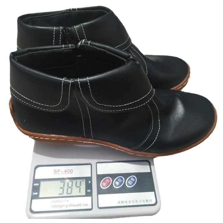 Women's Soft Leather Ankle Booties Foldover Strap Side Zip Flat