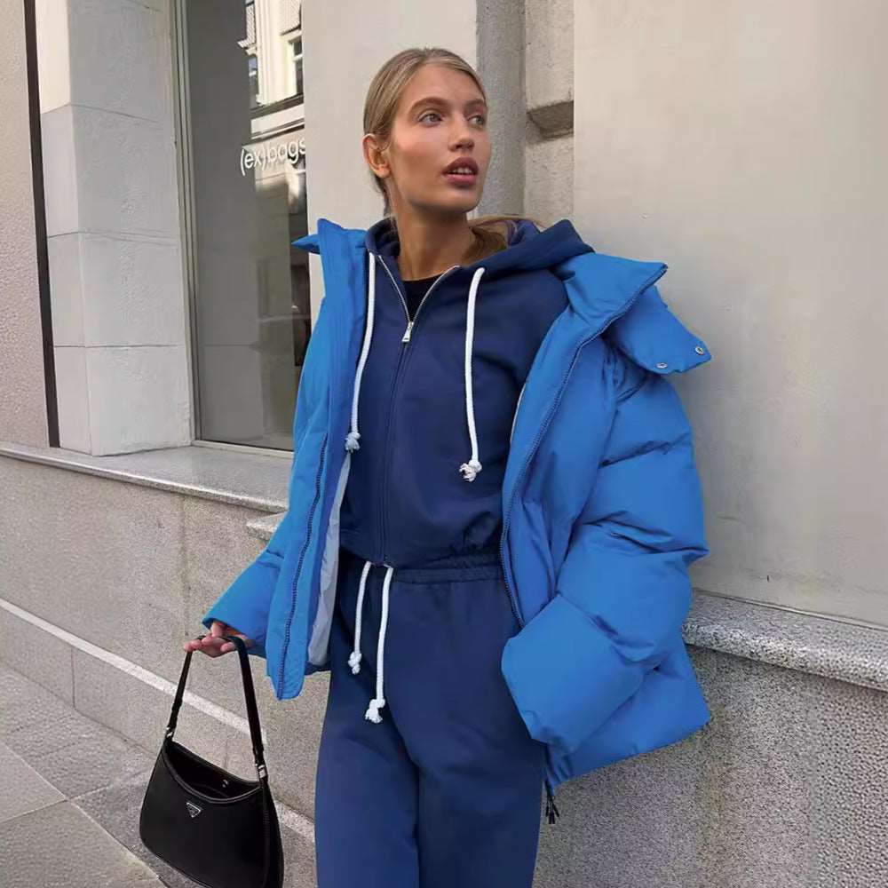 Women's Oversized Hooded Puffer Jacket Stand Collar Full-Zip Chunky