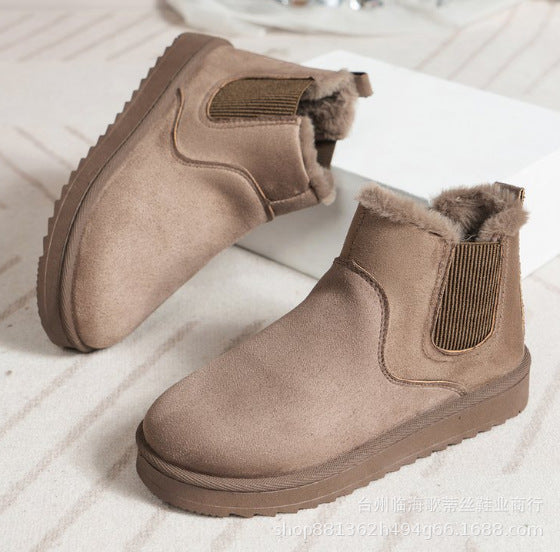Women's Suede Chelsea Winter Booties Faux-Fur-Lined Elastic-Gore Platform