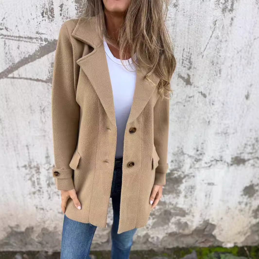 Women's Warmer Structured Fleece Coat with Double Button Row