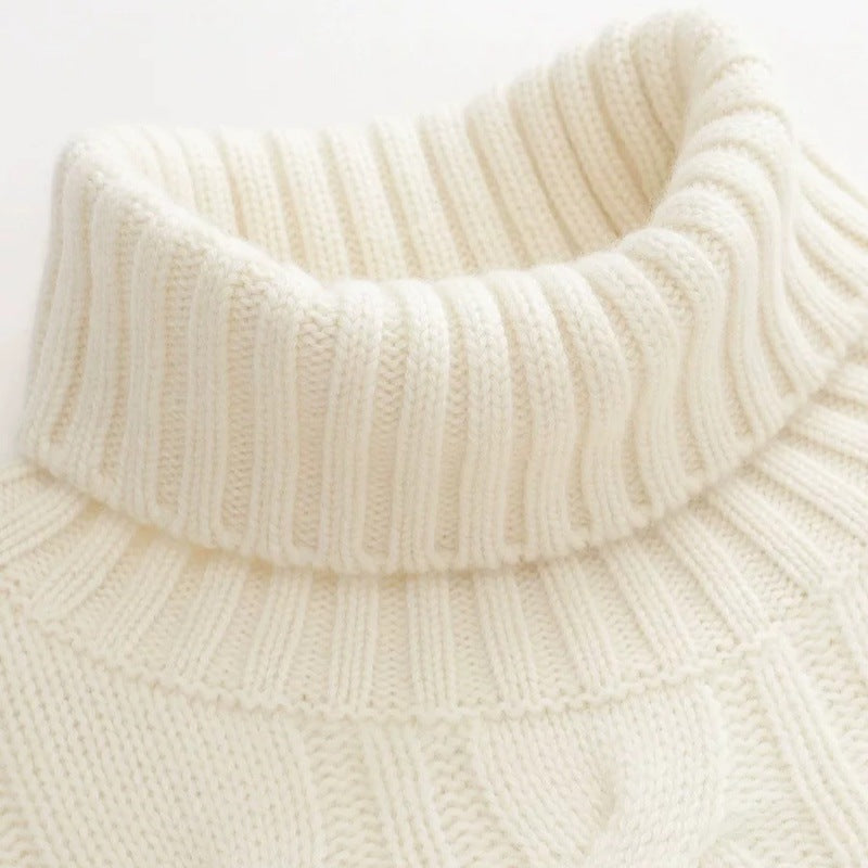 Women's Cropped Cable Knit Turtleneck Sweater Chunky Textured Relaxed