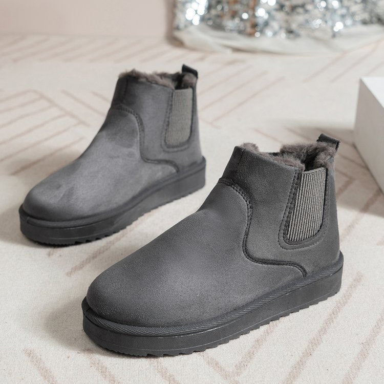 Women's Suede Chelsea Ankle Booties Faux-Fur-Lined Elastic-Gore Platform