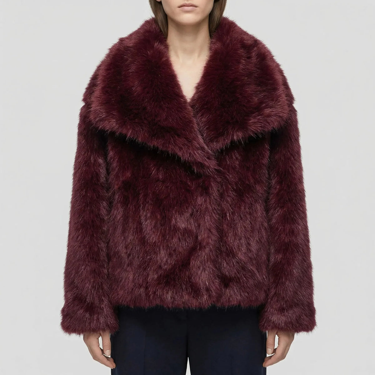 Women's Faux Fur Winter Coat Notch Lapel Long Sleeve Semi-Fitted Plush Warm