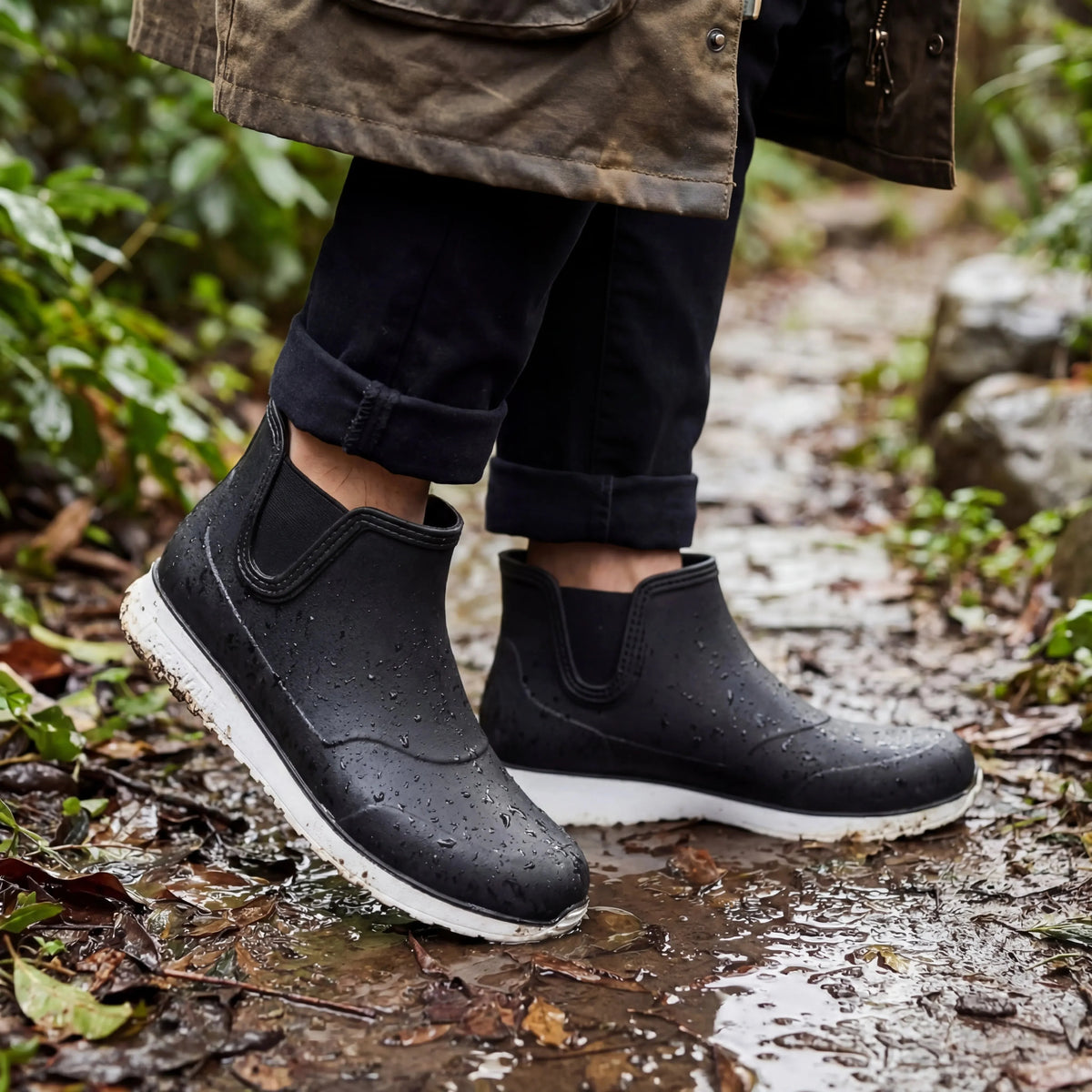 Women's Waterproof Rain Boots Slip-On Rubber Chelsea Ankle Anti-Slip Garden