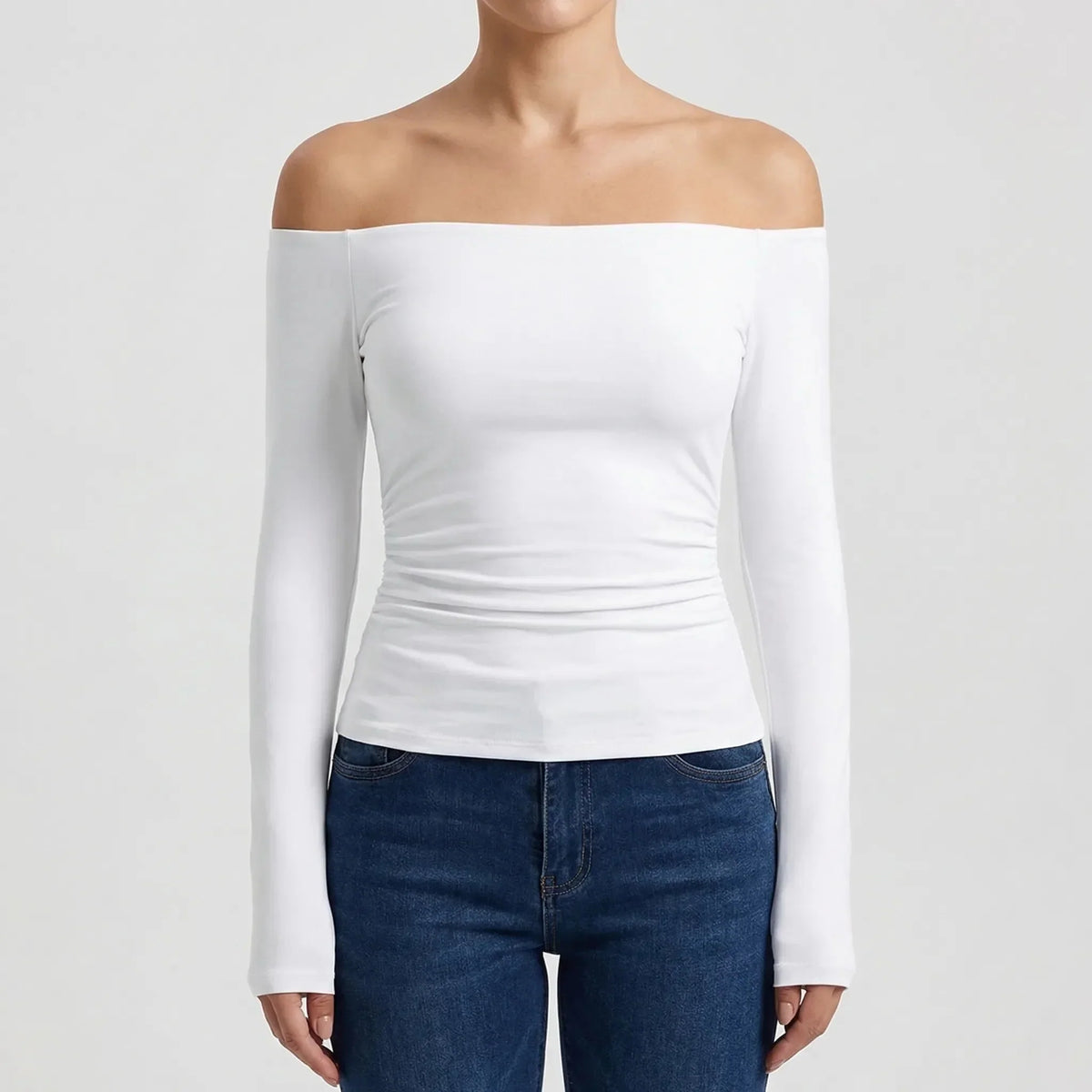 Women's Off-Shoulder Crop Top Long Sleeve Fitted Ribbed Going-Out Party Pullover