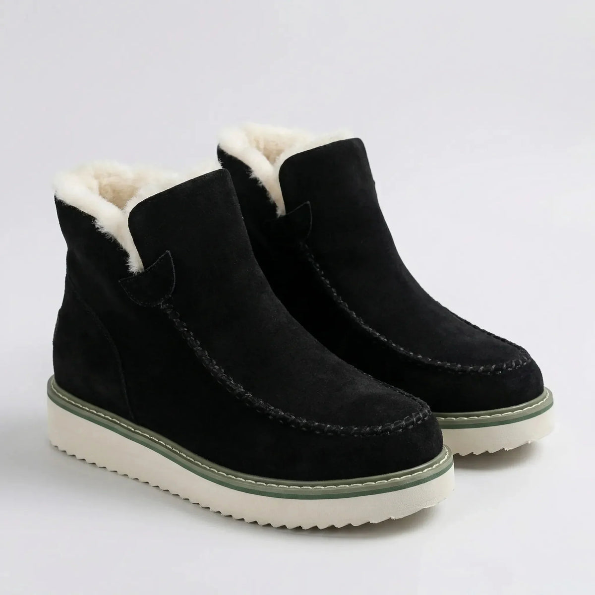 Women's Suede Ankle Boots Faux Fur Lined Slip-On Platform Round Toe Winter Booties