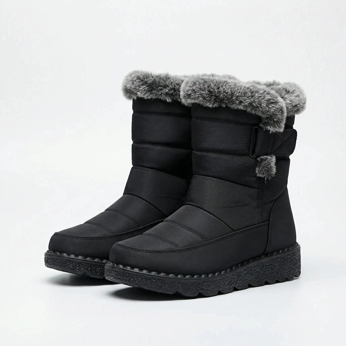 Women's Waterproof Snow Boots Fur-Lined Mid-Calf Buckle Anti-Slip Insulated Winter