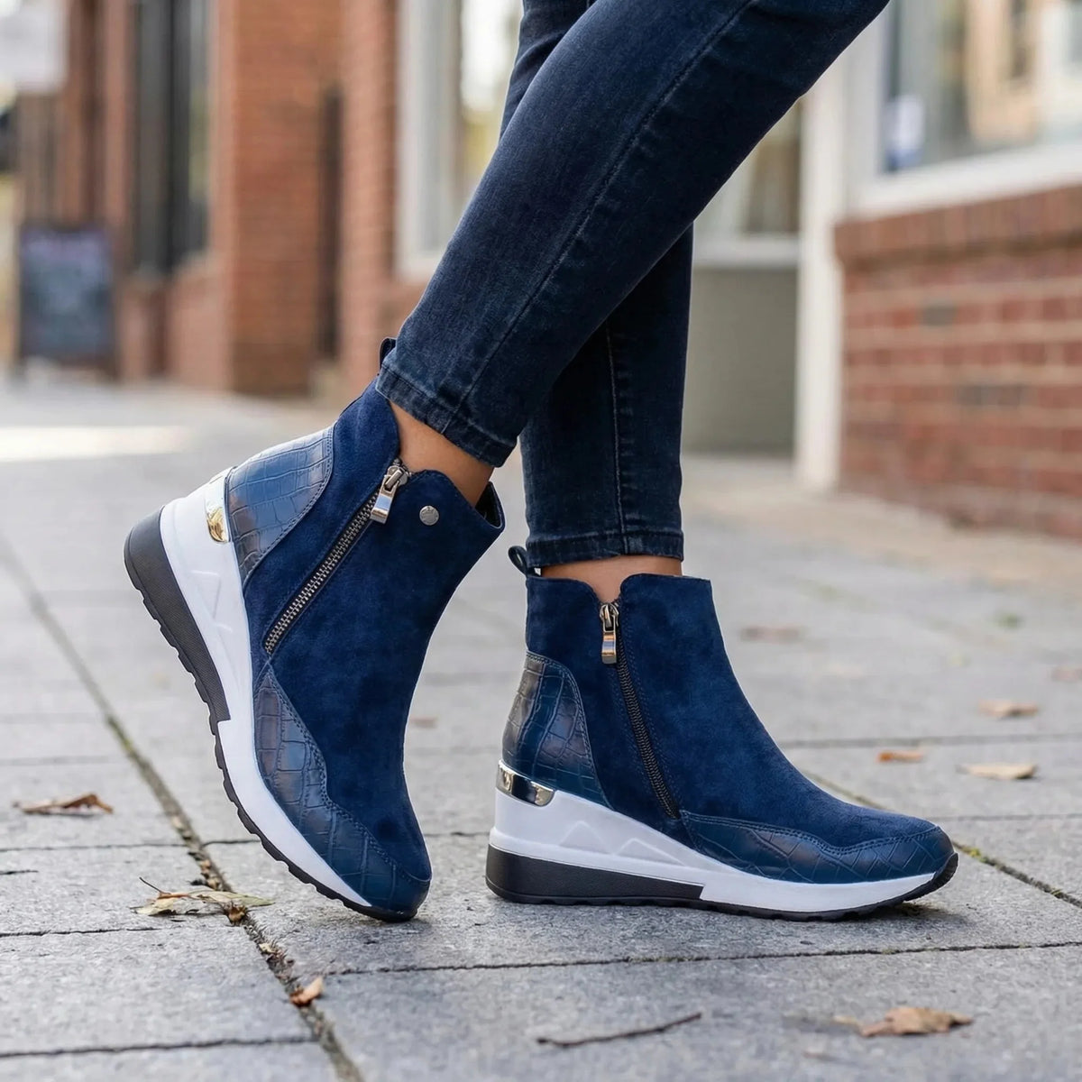 Women's Suede Wedge Sneaker Ankle Boots Side Zip High-Top Platform