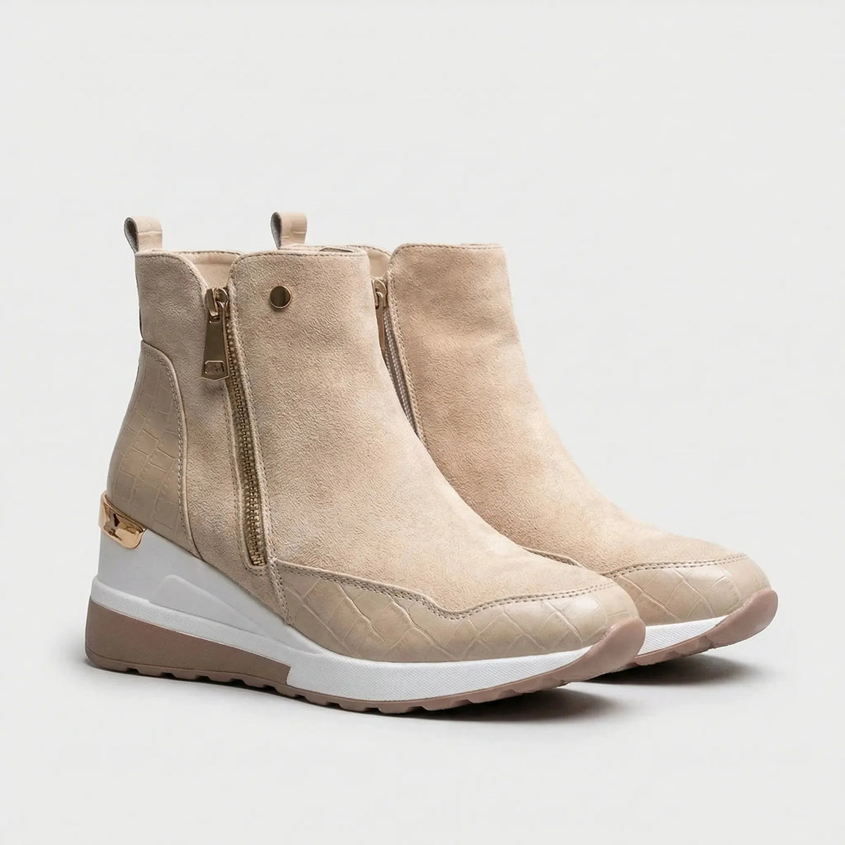 Women's Suede Wedge Sneaker Ankle Boots Side Zip High-Top Platform