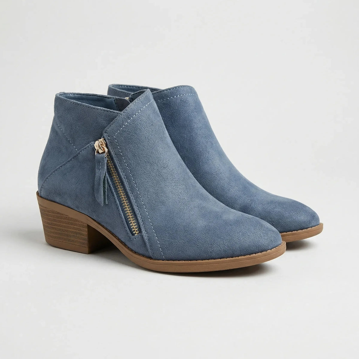 Women's Suede Ankle Boots Low Heel Side Zip Pointed Toe Comfort Booties