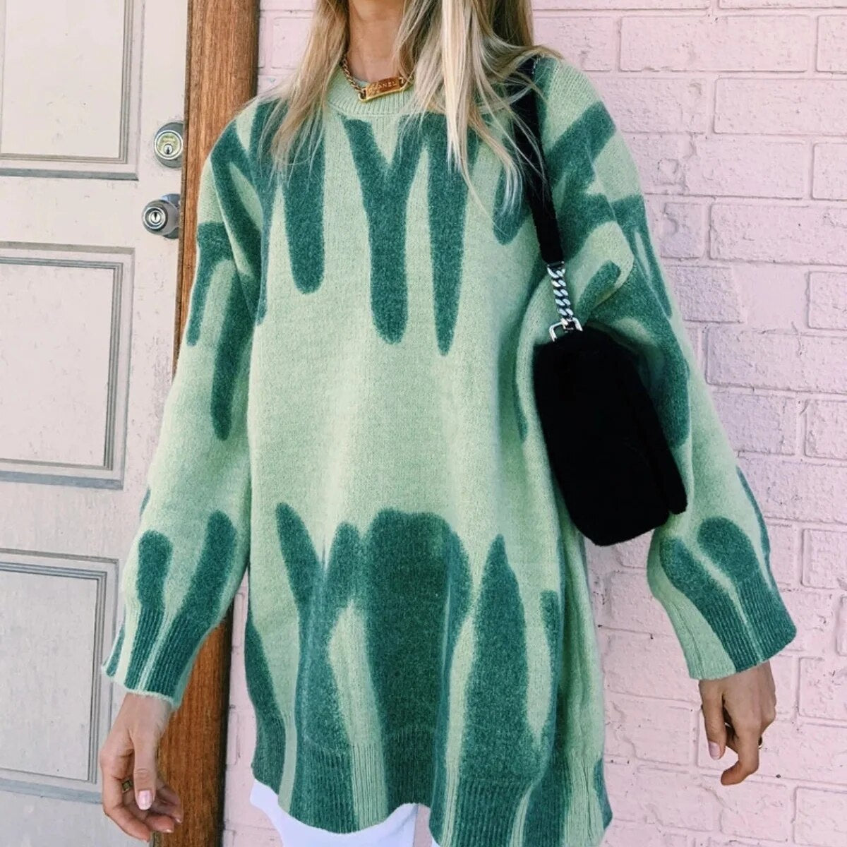 Women's Tie-Dye Oversized Knit Sweater Crewneck Longline Drop-Shoulder Relaxed
