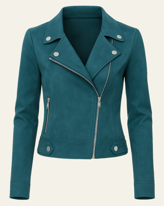 Women's Moto Jacket Peak Lapel Zip-Up Slim Fitted Snap-Tab Relaxed