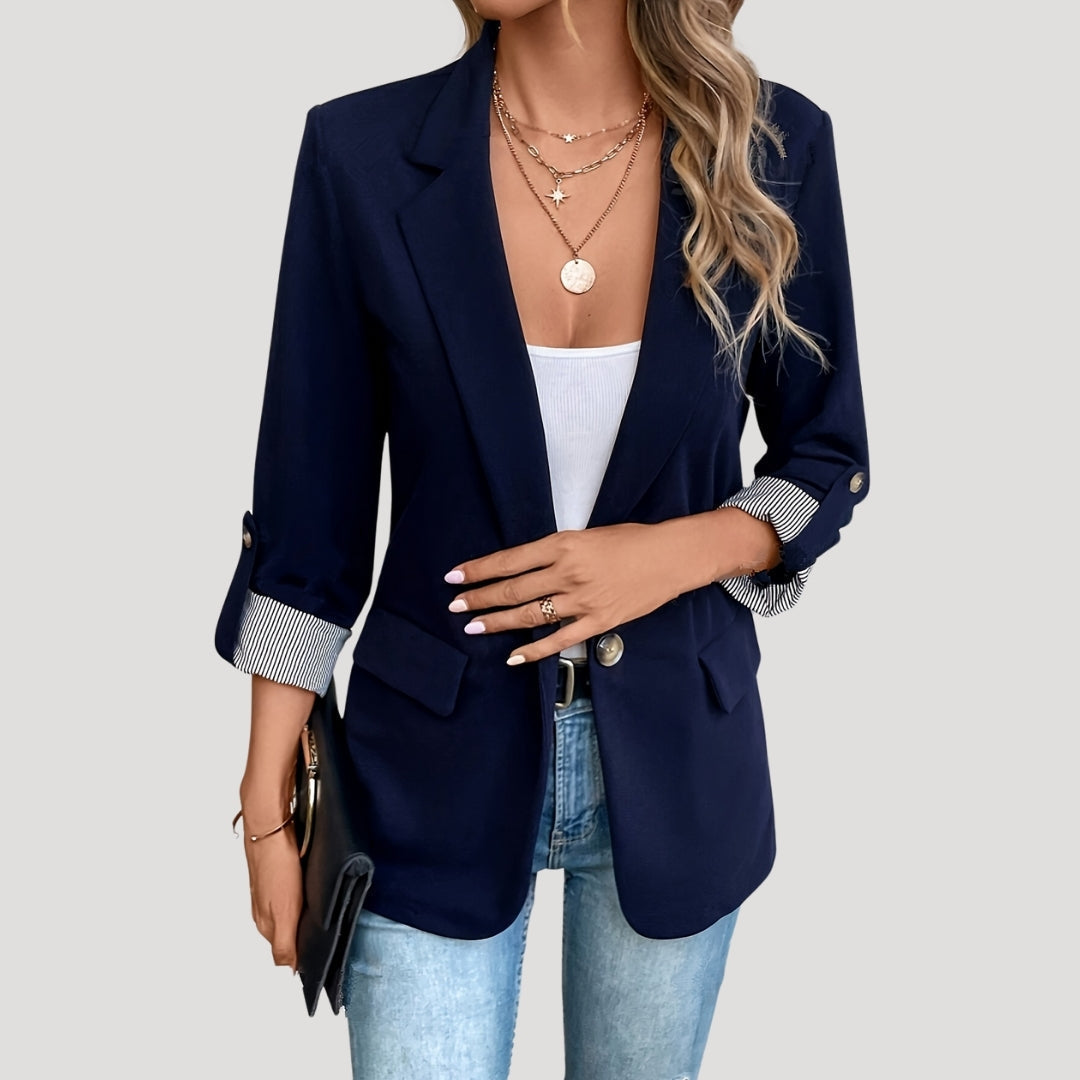 Women's Tailored Blazer Notch Lapel Single-Button Roll-Up Sleeve Relaxed