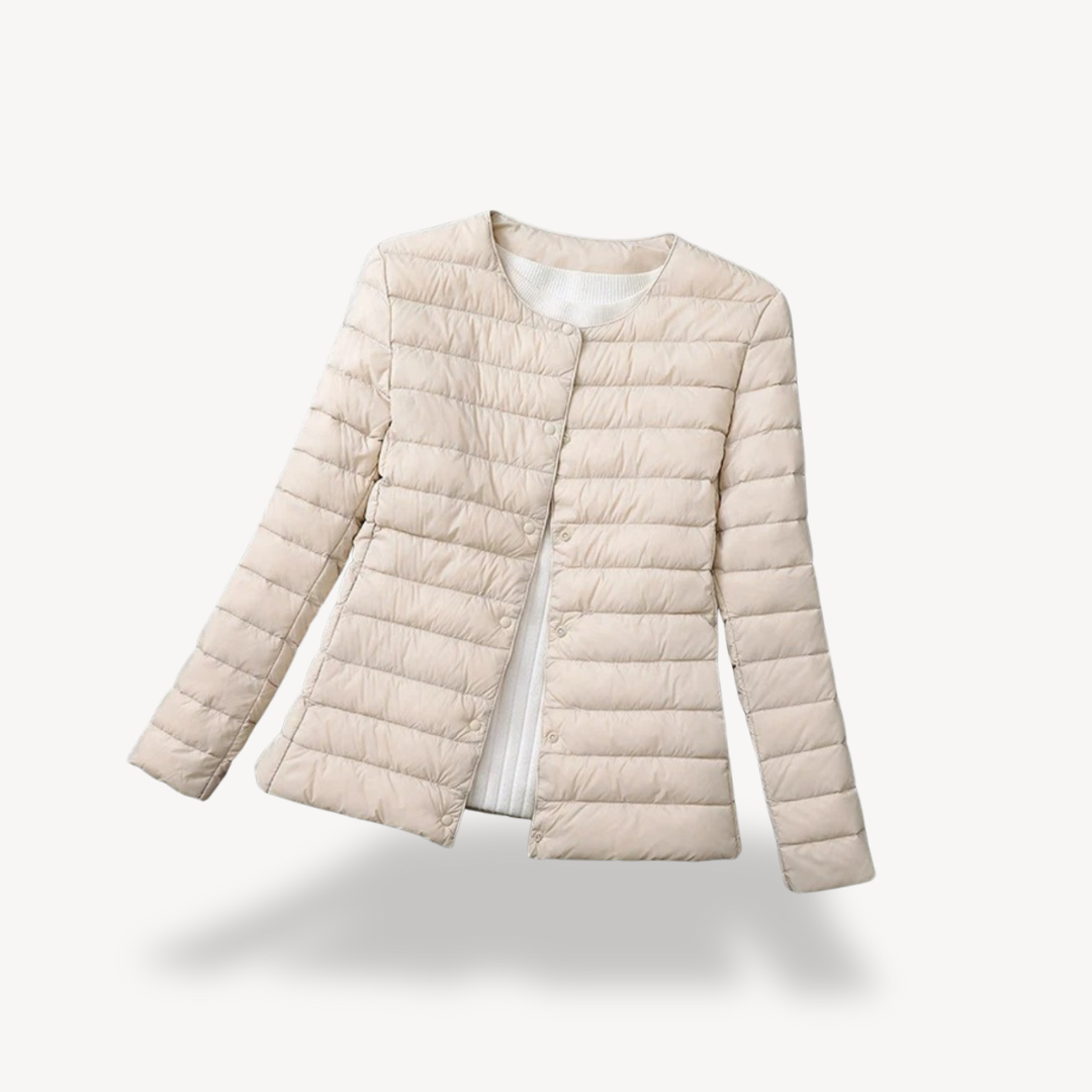 Women's Lightweight Down Jacket Collarless Snap-Button Ultralight Slim Packable