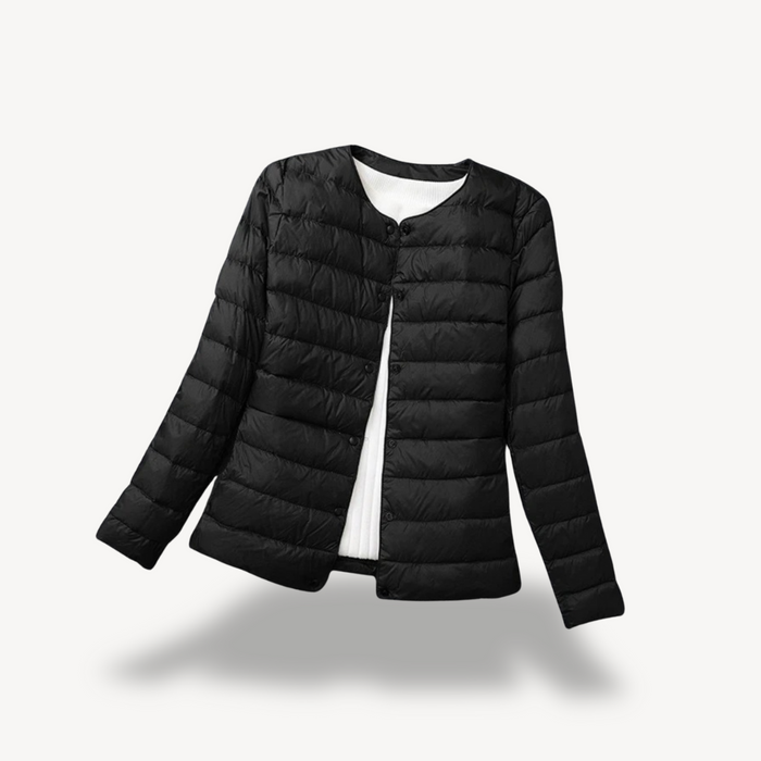 Women's Lightweight Down Jacket Collarless Snap-Button Ultralight Slim Packable