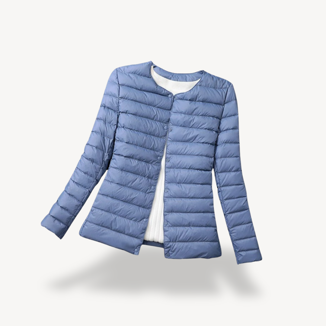 Women's Lightweight Down Jacket Collarless Snap-Button Ultralight Slim Packable