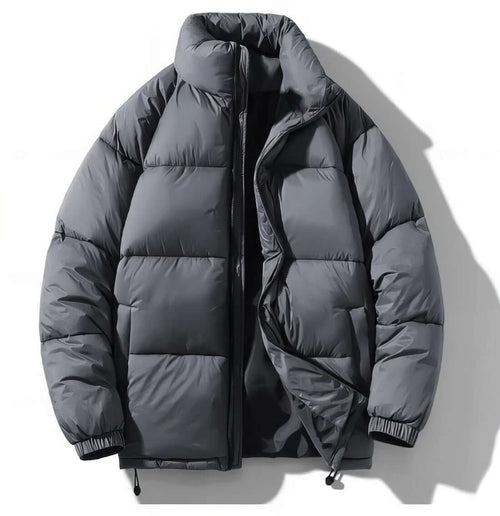 Men's Duck Down Puffer Jacket Stand Collar Full-Zip Glossy Warm
