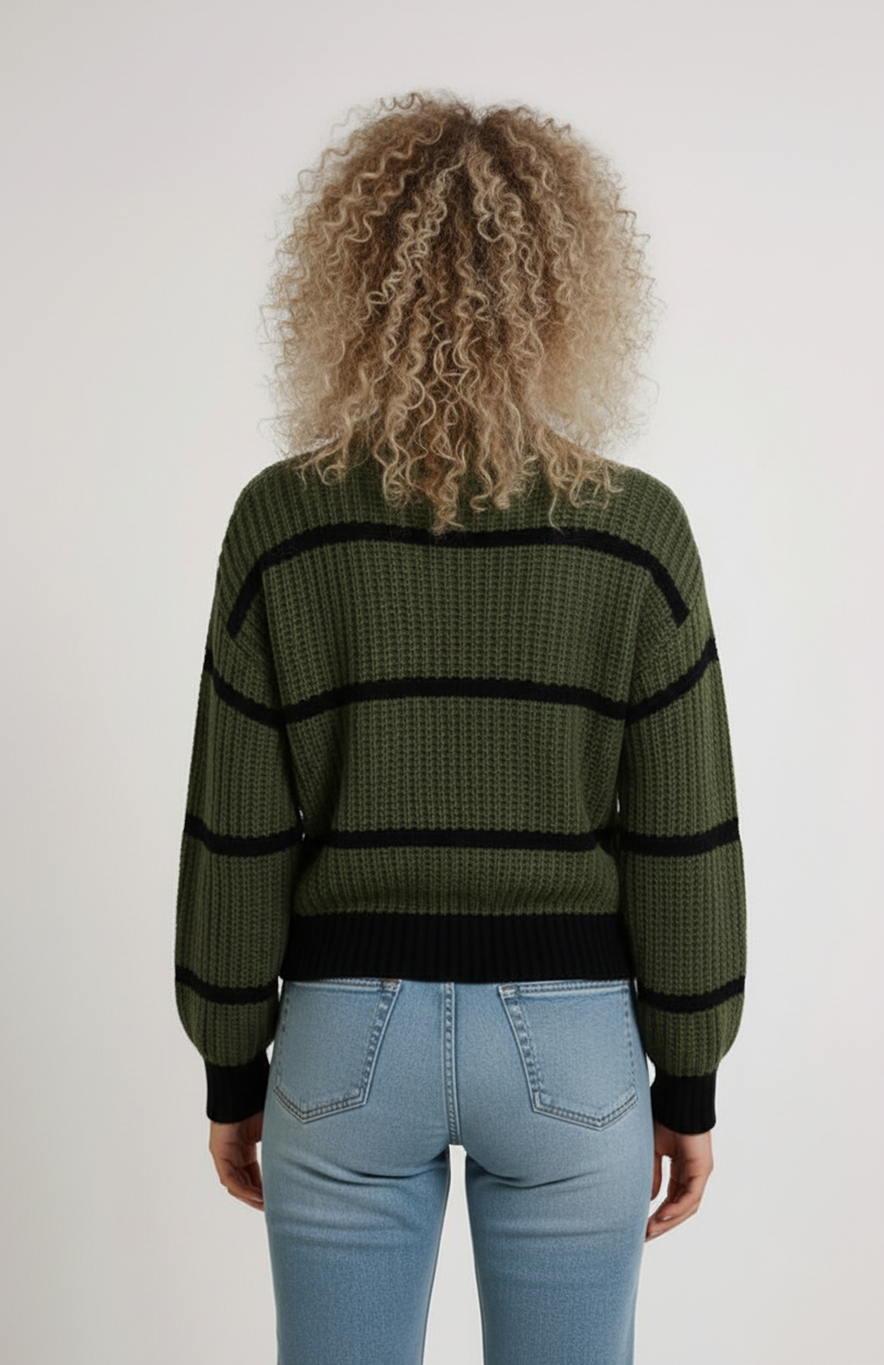Women's Striped Mock Neck Knit Jumper Ribbed Relaxed Drop-Shoulder Pullover