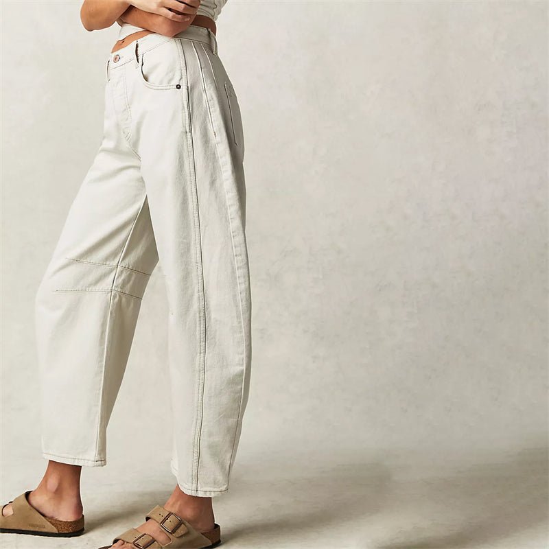 Women's Barrel Leg Jeans High Waist Washed Cocoon Relaxed Curved