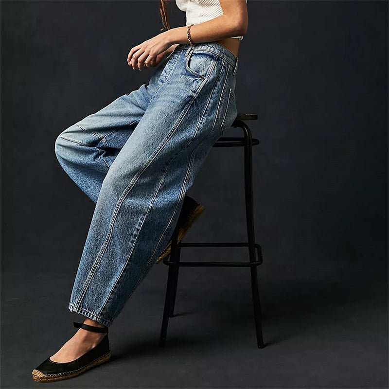 Women's Barrel Leg Jeans High Waist Washed Cocoon Relaxed Curved