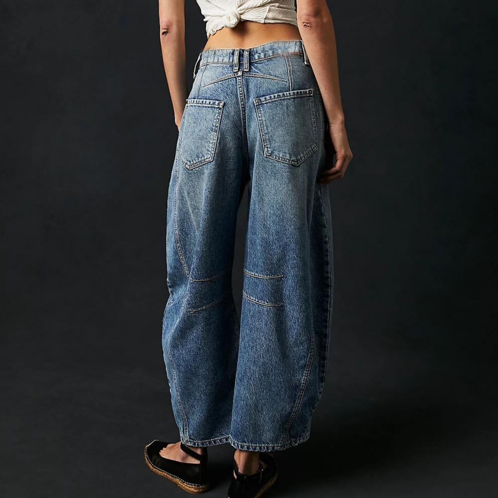 Women's Barrel Leg Jeans High Waist Washed Cocoon Relaxed Curved