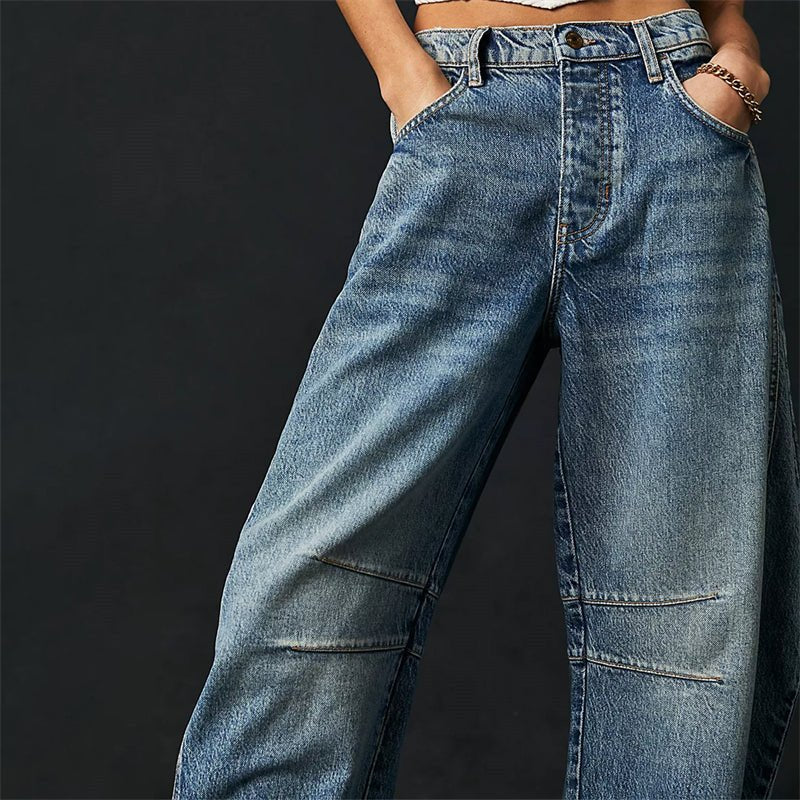 Women's Barrel Leg Jeans High Waist Washed Cocoon Relaxed Curved