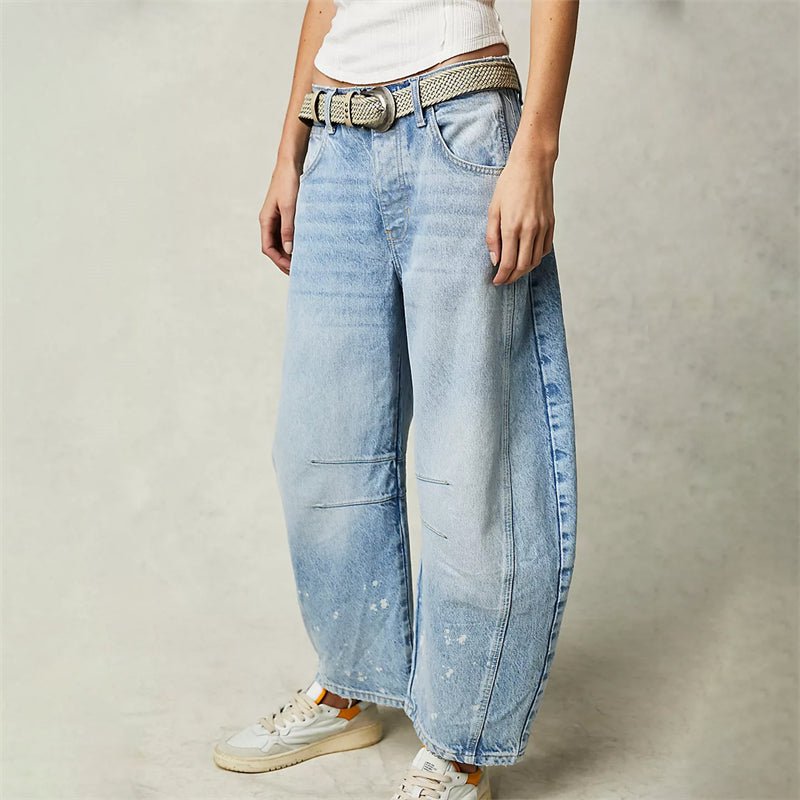 Women's Barrel Leg Jeans High Waist Washed Cocoon Relaxed Curved