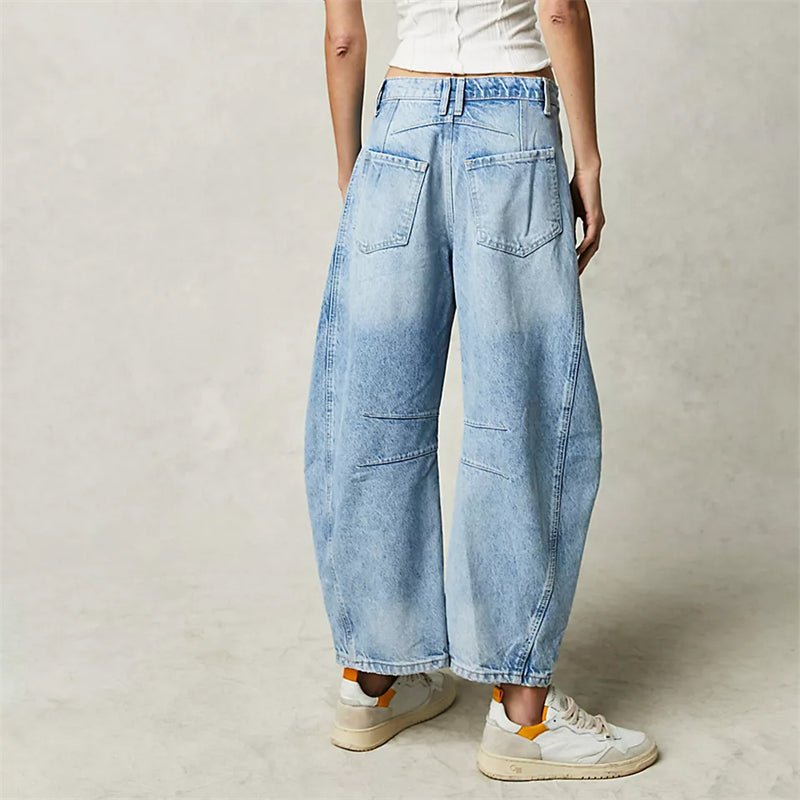 Women's Barrel Leg Jeans High Waist Washed Cocoon Relaxed Curved