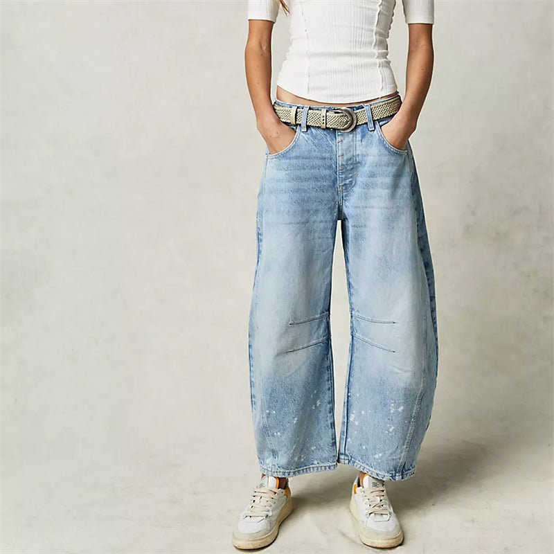 Women's Barrel Leg Jeans High Waist Washed Cocoon Relaxed Curved
