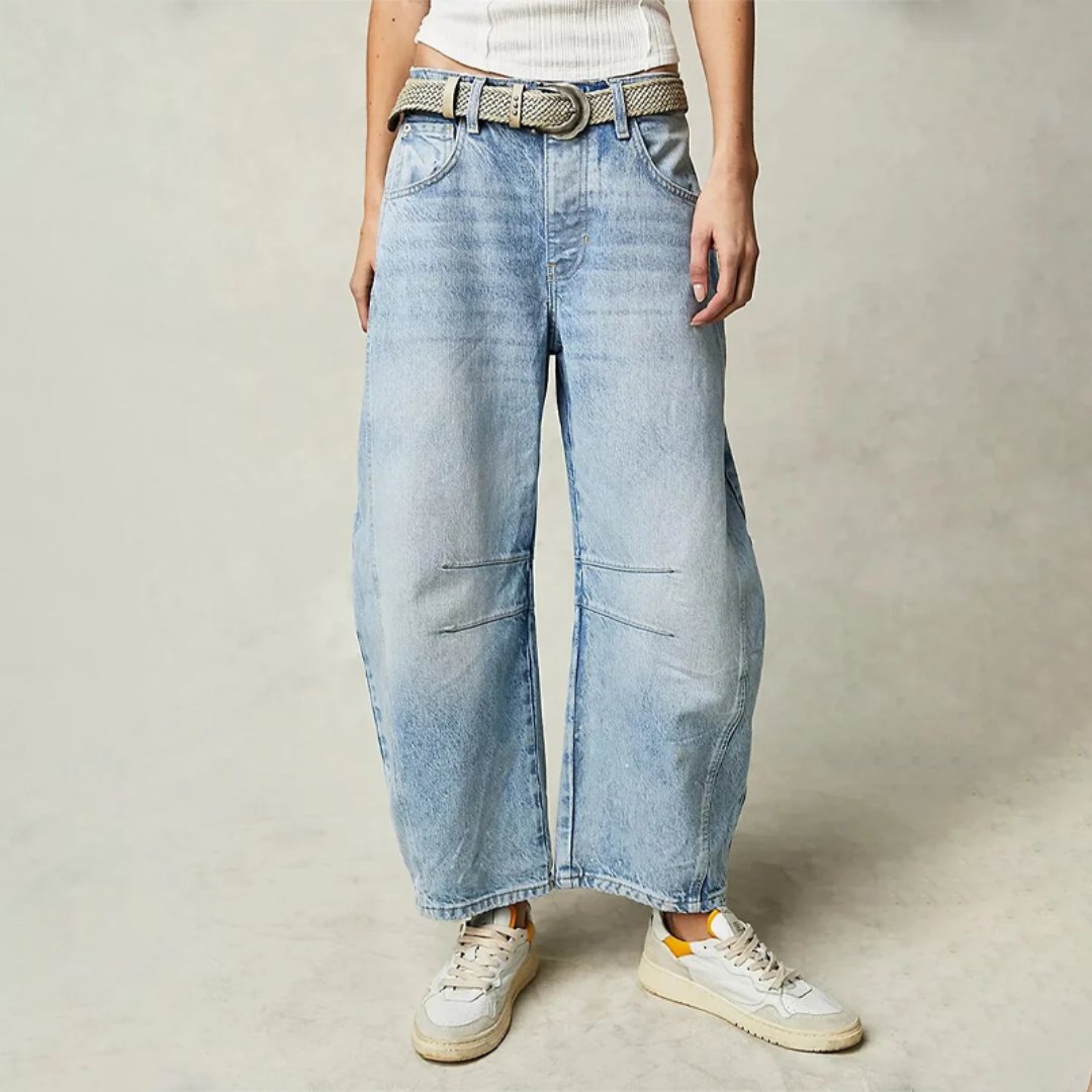 Women's Barrel Leg Jeans High Waist Washed Cocoon Relaxed Curved