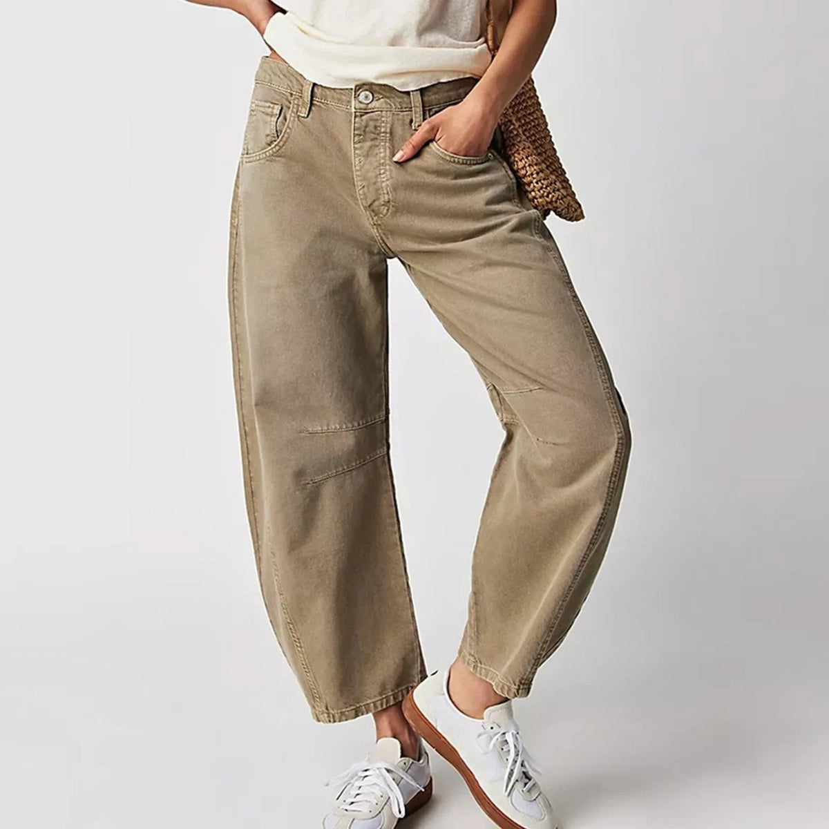 Women's Barrel Leg Jeans High Waist Washed Cocoon Relaxed Curved