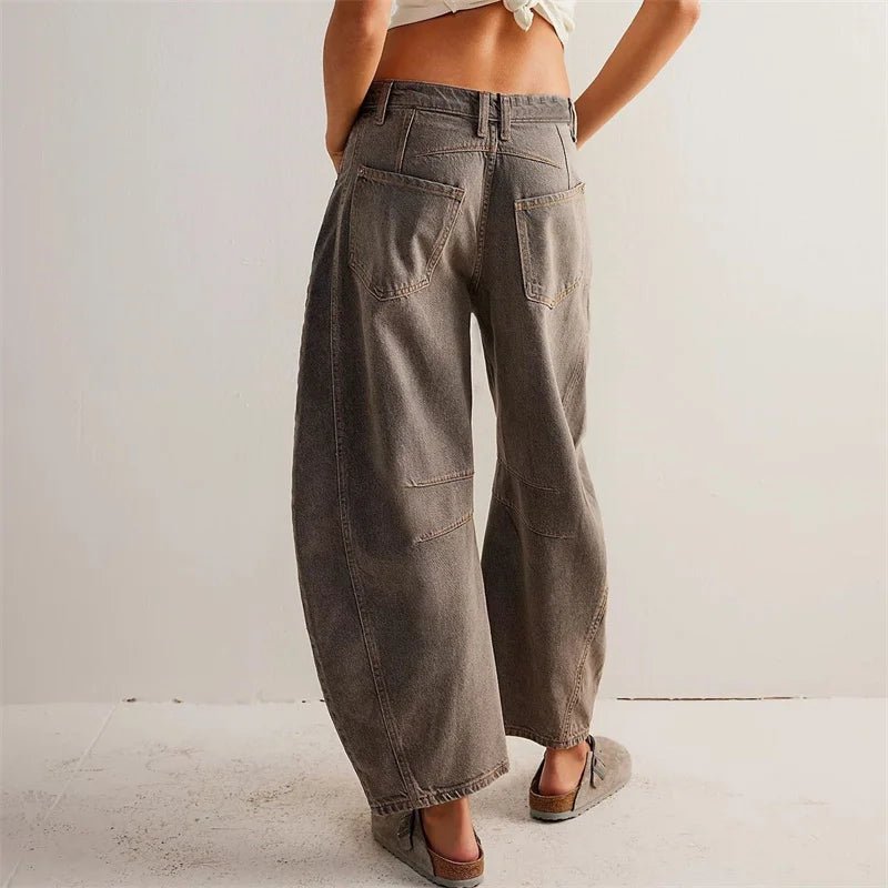 Women's Barrel Leg Jeans High Waist Washed Cocoon Relaxed Curved