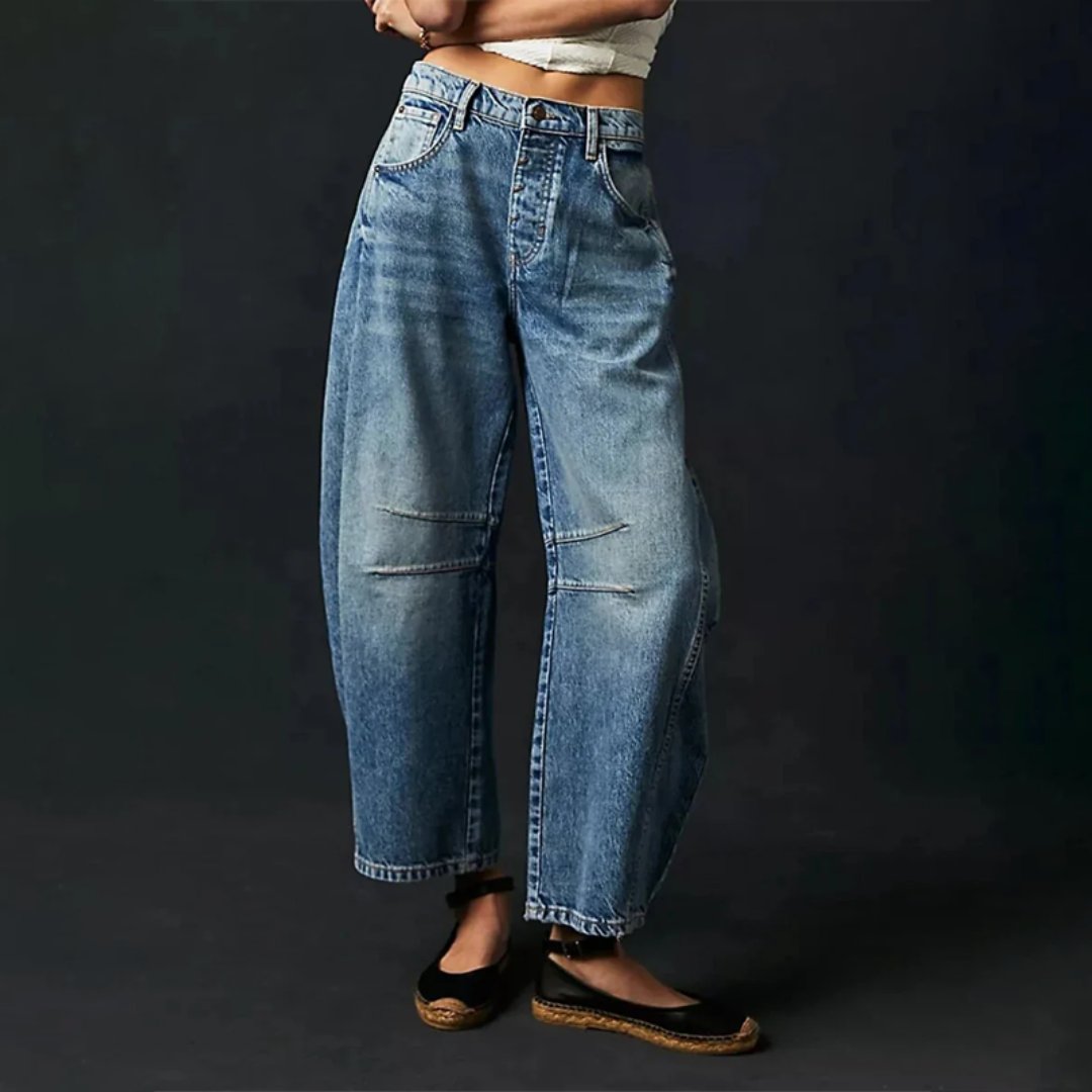 Women's Barrel Leg Jeans High Waist Washed Cocoon Relaxed Curved