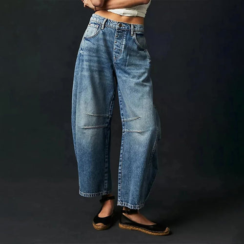 Women's Barrel Leg Jeans High Waist Washed Cocoon Relaxed Curved