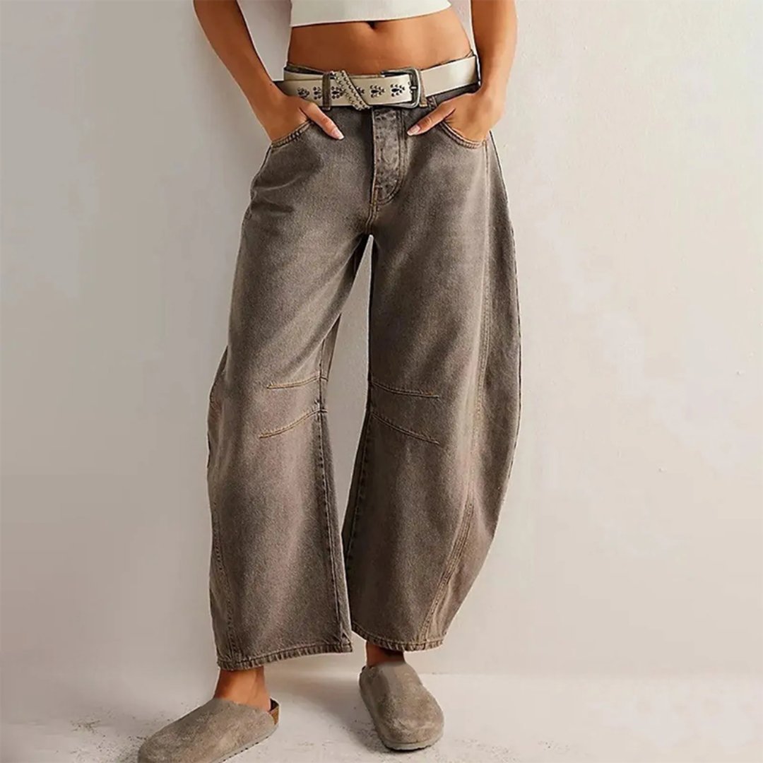 Women's Barrel Leg Jeans High Waist Washed Cocoon Relaxed Curved